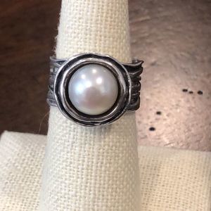 SILPADA Mermaid Pearl Wide Band Sterling Silver Ring